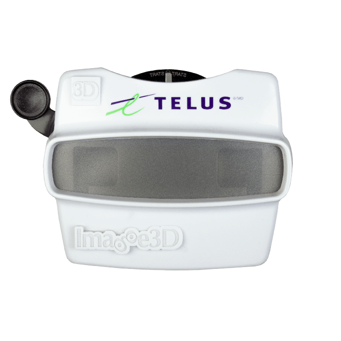 White coloured, custom 3d viewer with Telus logo