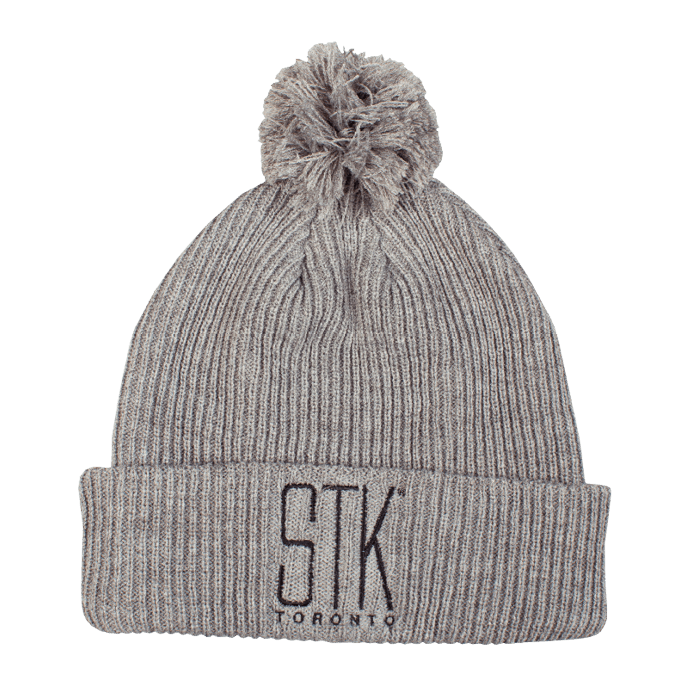 Custom grey winter toque with STK Toronto logo