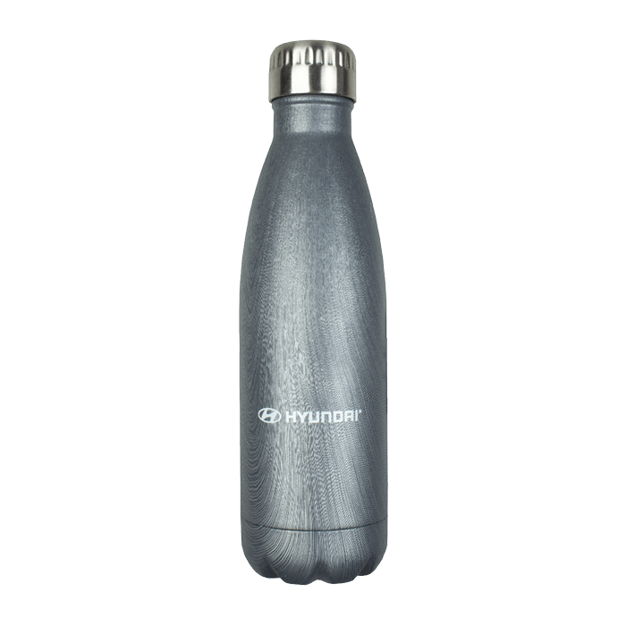 Grey Hyundai custom water bottle with silver lid