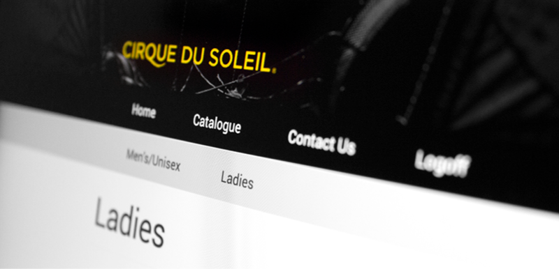 Black and grey webstore snippet from Cirque de Soleil's webstore and it's ladies section