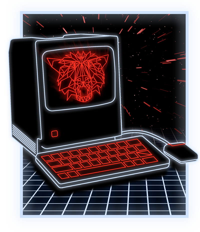 digital inspired drawing of werewolf game on old computer